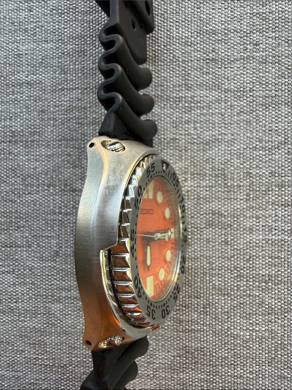 Seiko Orange Dial Diver with Black Rubber Strap